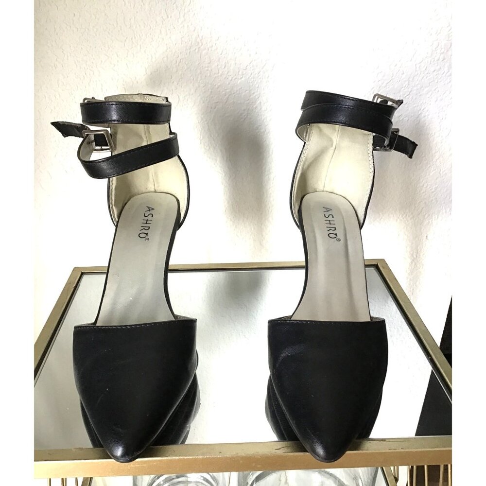Ashro Womens Black Ankle Strap Heels Size 9